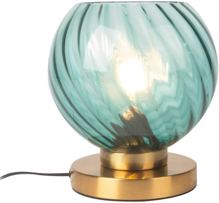 Mid Century Table Lamp, Globe Desk Lamp with Blue Handblown Glass Shade, Gold Metal Nightstand Night Lamp for Room Home Office Desk Dorm Studyroom (Blue)