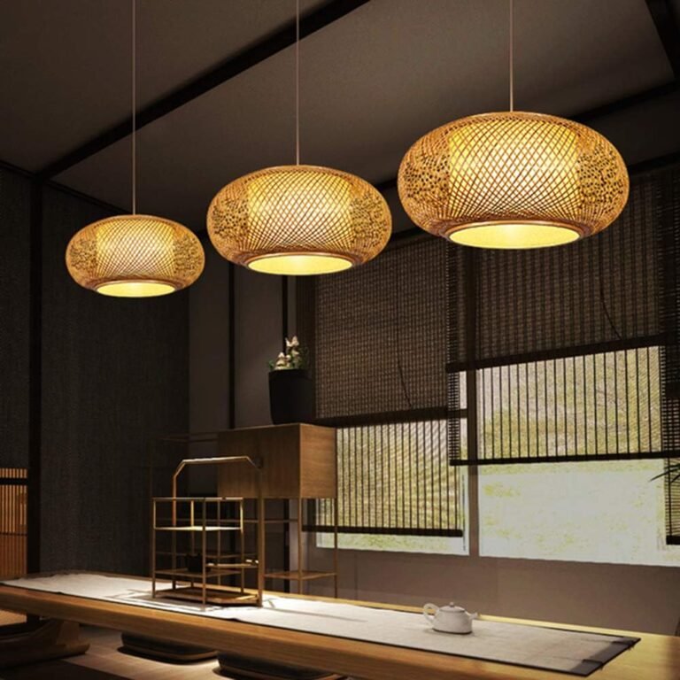 Rattan pendant lights Hand-Woven Bamboo Pendant Light boho ceiling light Domed Shape Woven Light Hanging Light for Kitchen Farmhouse Beige for Dining Room studyroom (15.75″ W)