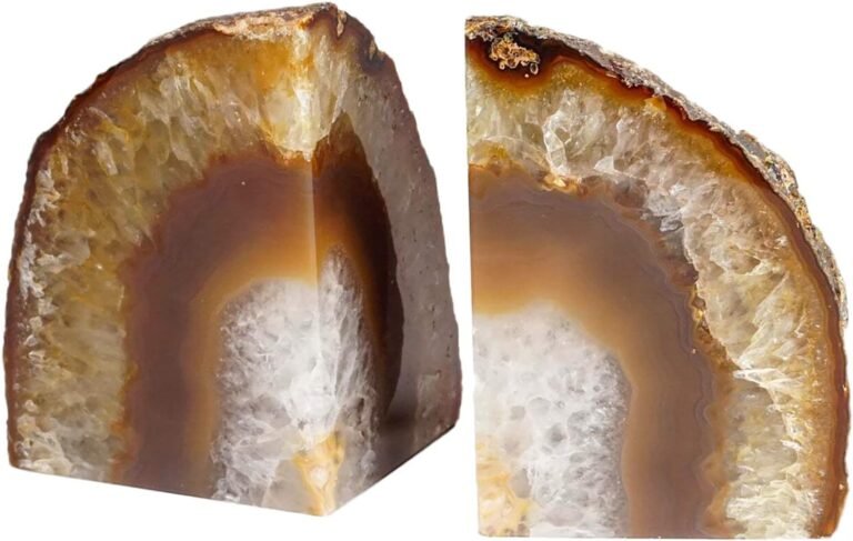 AMOYSTONE Book-ends for Heavy Books, Unique Agate Stone Decorative Bookends Quartz Crystal Book Stopper Office Studyroom Books Decors, Natural Brown/Gray 4-6 LBS