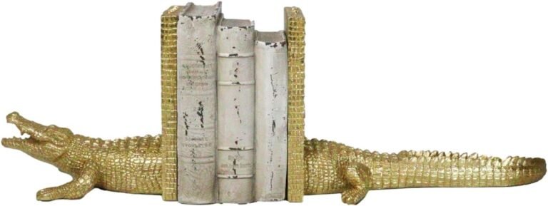 Ebros Gift Nautical Marine Faux Gold Crocodile Alligator Head and Tail Bookends Pair Set Figurines 8″ H Decorative Home Or Office Study-Room Library Desktop Accent