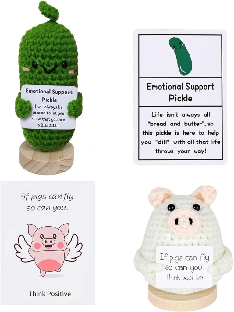 2Pcs Handmade Emotional Support Crochet, Positive Pig Decor & Emotional Support Pickle Knitting Doll, Cute Reduce Pressure Pickle Ornament for Motivational Gift