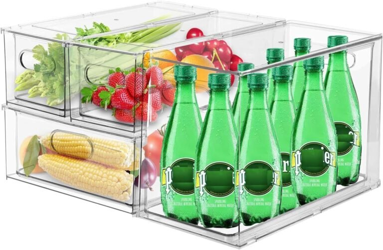 4pack Stackable Refrigerator Organizer Bins with Pull-Out Drawer， Fridge Drawers Containers， Refrigerator, Freezer, Vanity & Fridge Organization and Storage（2M+Large+XL）