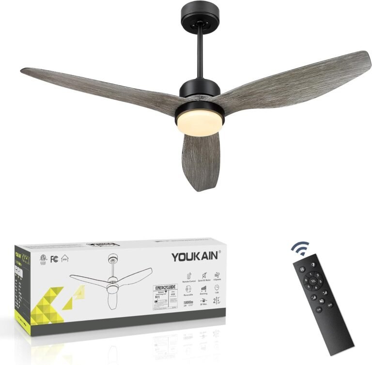YOUKAIN Modern Ceiling Fan, 52 Inch Farmhouse Ceiling Fan with LED Light Kit, 3-Reversible Blades, Indoor/Outdoor, for Living room, Bedroom, Studyroom, Wooden Finish, 52-YJ359-WD
