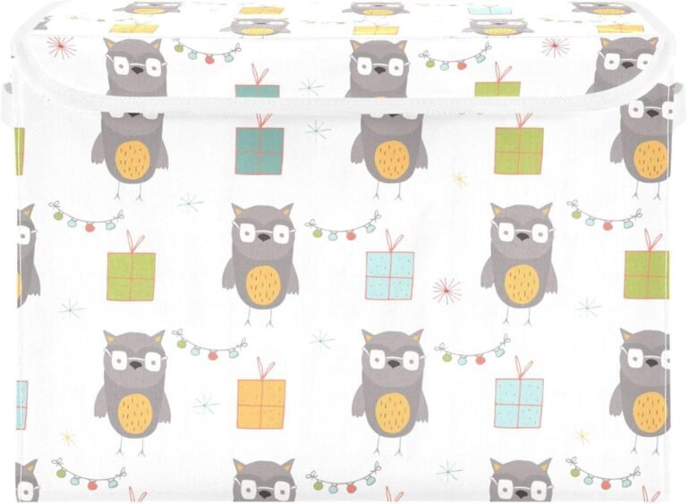 JUNZAN Merry Christmas Owls Storage Containers with Lids Stackable Clothes Organizer Bins with Lids Stackable for Home Studyroom Dormroom Storage