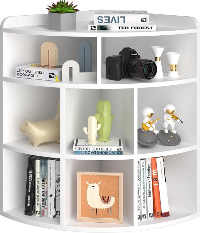 VECELO 3-Tier Corner Cabinet with 8 Cubbies, Wooden Cube Storage Organizers, Modern Corner Stand Bookshelf Units for StudyRoom, Bedroom, Living Room,Home Office,Pearl White
