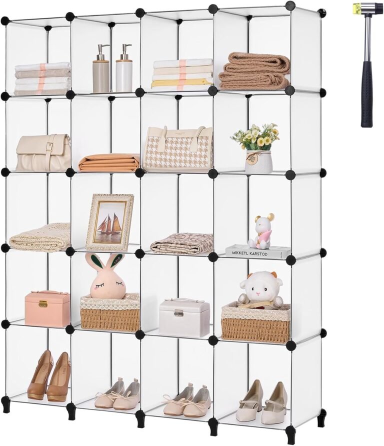 ANWBROAD Cube Storage Organizer 20-Cube Cubby Shelving Book Shelf Living Room Cube Organizers Kids Toys Craft Yarn Storage with Rubber Hammer for Bedroom Office White ULCS020T
