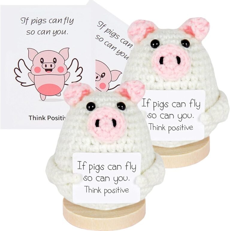 2 Positive Crochet Animal Pigs, Handmade Emotional Support Pig Knitted Dolls for Motivational Gift, Car Home Office Desk Decor