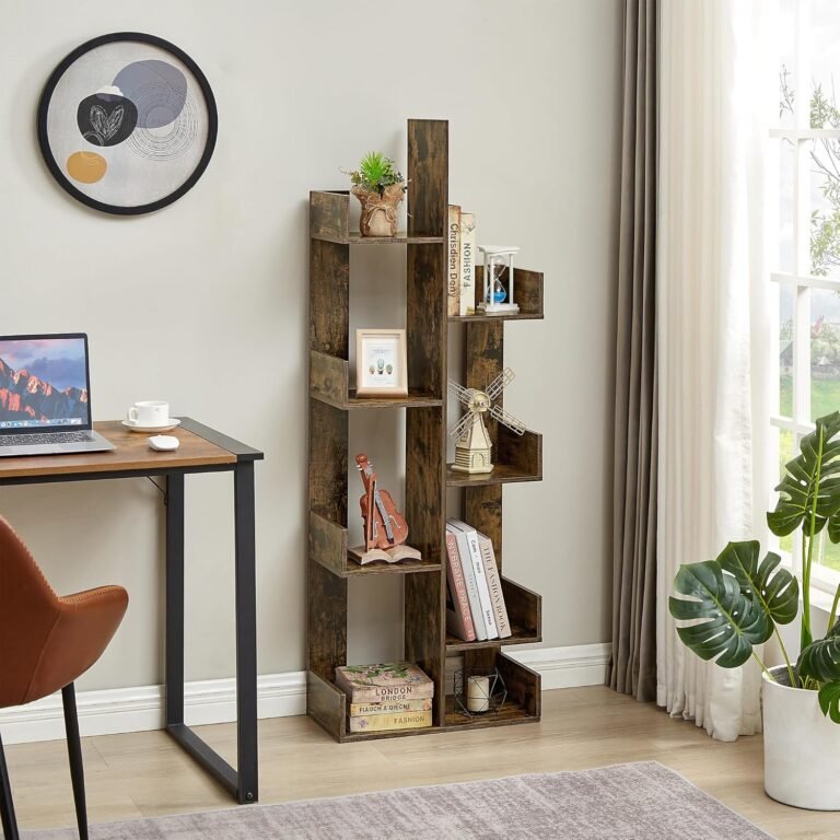 VECELO Tree Bookshelf, Geometric 8 Shelf Tree Bookcase Wood Bookshelves Display,Tree-Shaped Shelf Racks Organizer for Books,Magazines,CDs and Decors for LivingRoom Bedroom Studyroom Home Office,Brown