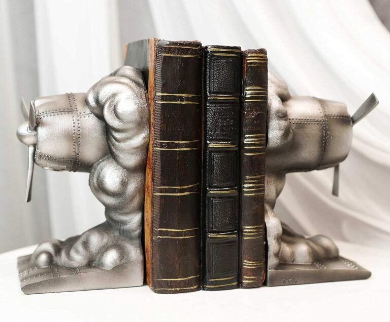 Ebros Aeronautical Pilot Airplane Propellers Bursting Out of Clouds Bookends Pair Set Statue 6″ H Silver Finish Industrial Aeroplane Jets Decorative Office Study-room Library Desktop Home Decor