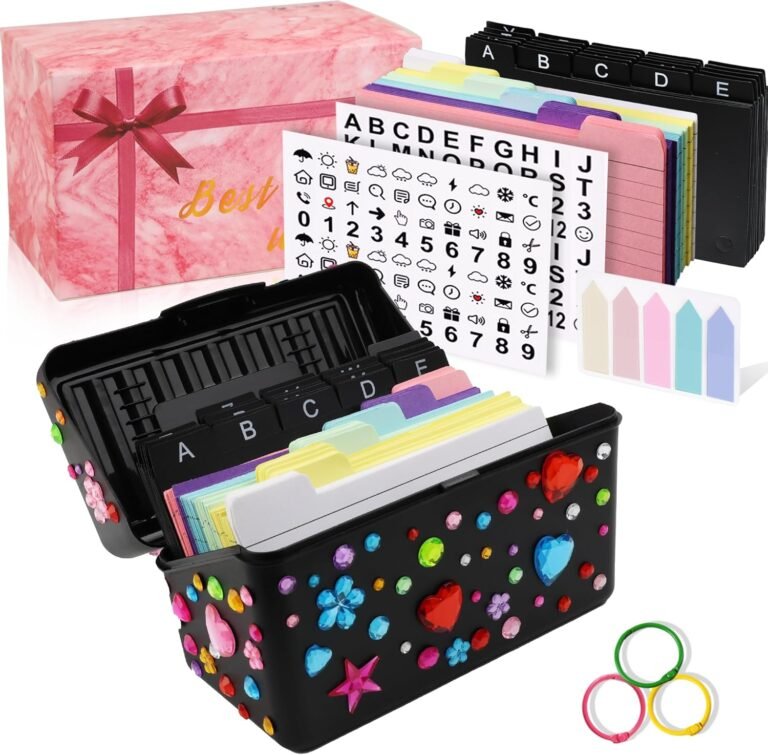 3×5 Index Card Holder Set with Gift Box,Heavy-Duty Index Card Recipe Box with Dividers, Assorted Stickers, Labels, Snap Rings, Color Index Cards (200 Pack)
