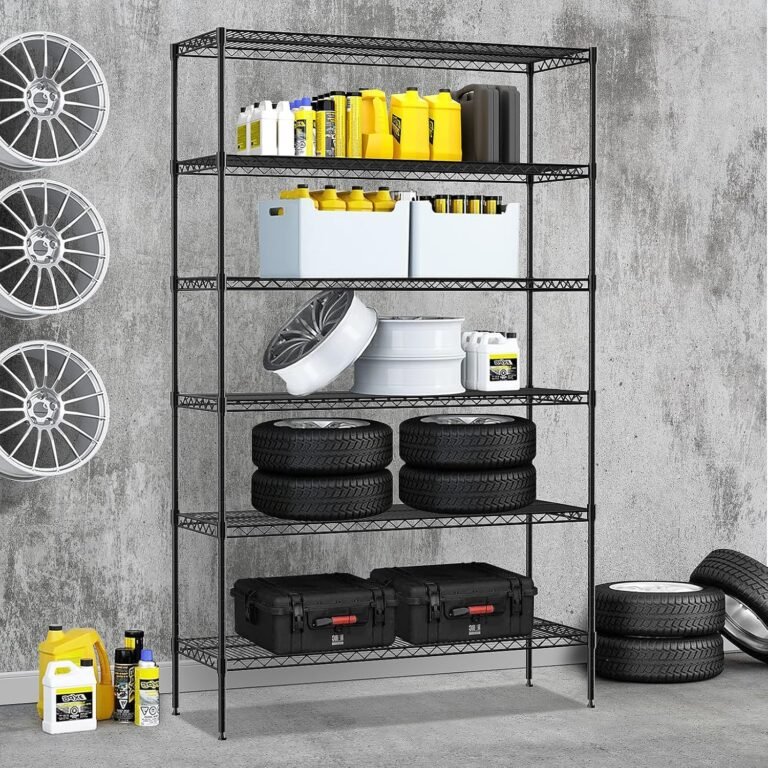 BLKMTY Tall Shelves 6 Tier Wire Shelving Storage Metal Shelf Standing Shelf Units Height Adjustable Garage Shelving 16″x42″x74″ W/Leveler 1500lbs Capacity Commercial Shelving, Black
