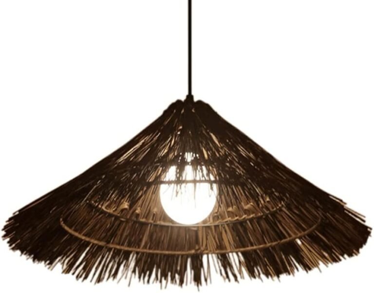 Wicker Metal Lamp Shade Natural Rattan Lamp Shades Bamboo Simple Hand Weaved Pendant Light Pendant Lamp with Adjustable Height Cord for Living Room Bedroom Studyroom Hotel