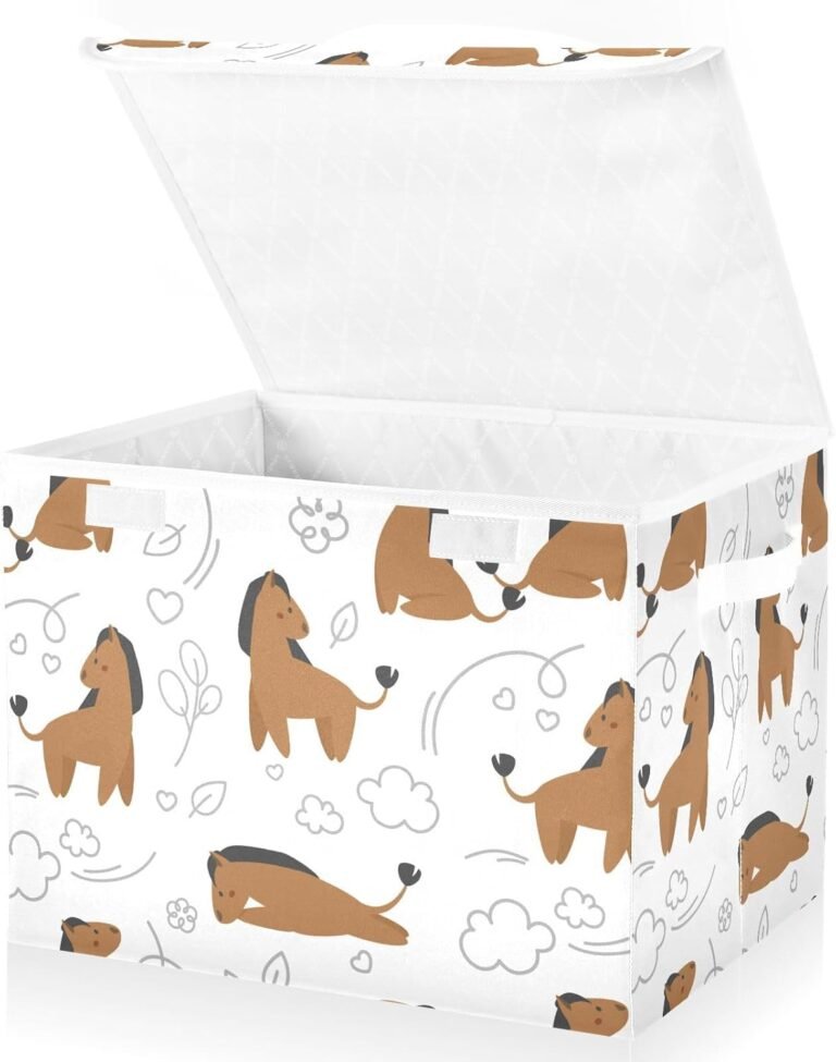 JUNZAN Cute Brown Charming Horses Pony Storage Totes With Lids Collapsible Clothing Storage Bins For Organizing for Home Studyroom Home Decor