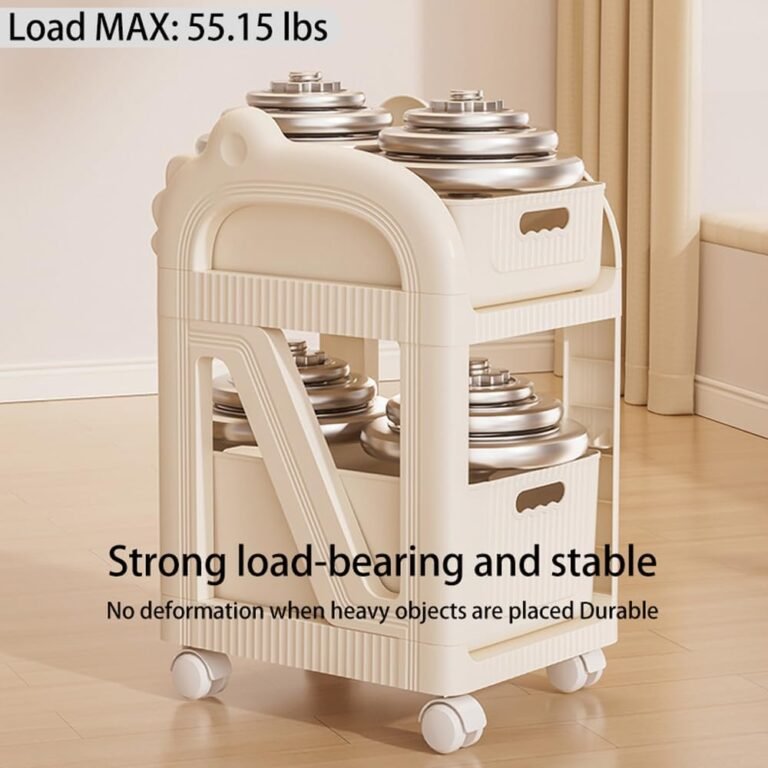 Backpack Storage Rack with Wheels and Drawers,Rolling Cart with Handle,Storage Basket Organizer Shelves, Easy Assemble for Studyroom,Bathroom, Kitchen,Bedroom,Living room (Grey, 2 Tier)