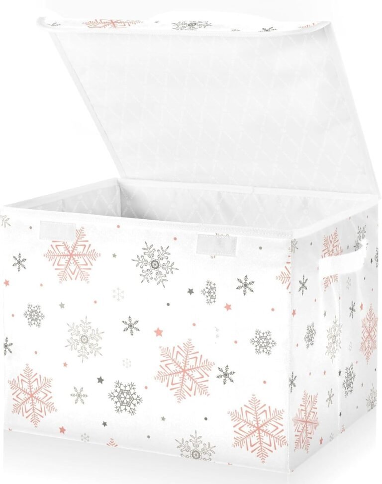 JUNZAN Winter Snowflakes Stars White Storage Containers With Lids Stackable Office Storage Large Plastic Storage Bins for Home Studyroom Home Decor