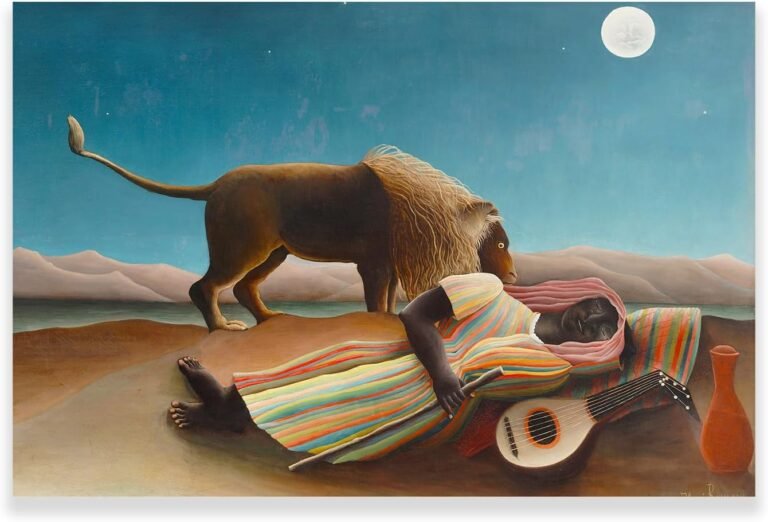 Henri Rousseau Wall Art – The Sleeping Gypsy Poster – Abstract Art Oil Paintings – for Livingroom/Studyroom/Corridor/Office Stretched Wall Decor Unframed (12x18inches/30x45cm)