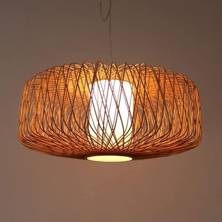 Black Bamboo Chandelier Tropical Bamboo Woven Lampshade Vintage Drum Pendant Lighting Hanging Light Fixture with Imitation Parchment Shade for Living Room Bedroom Studyroom