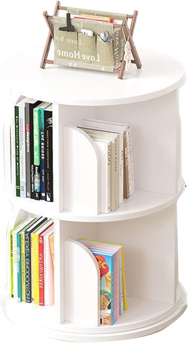 Rotating Bookshelf 2-Tier Wood 360° Rotating Storage Display Rack Corner Shelves for Kids’ Room StudyRoom Bedroom Livingroom (Color : White, Size : 43 * 68cm)