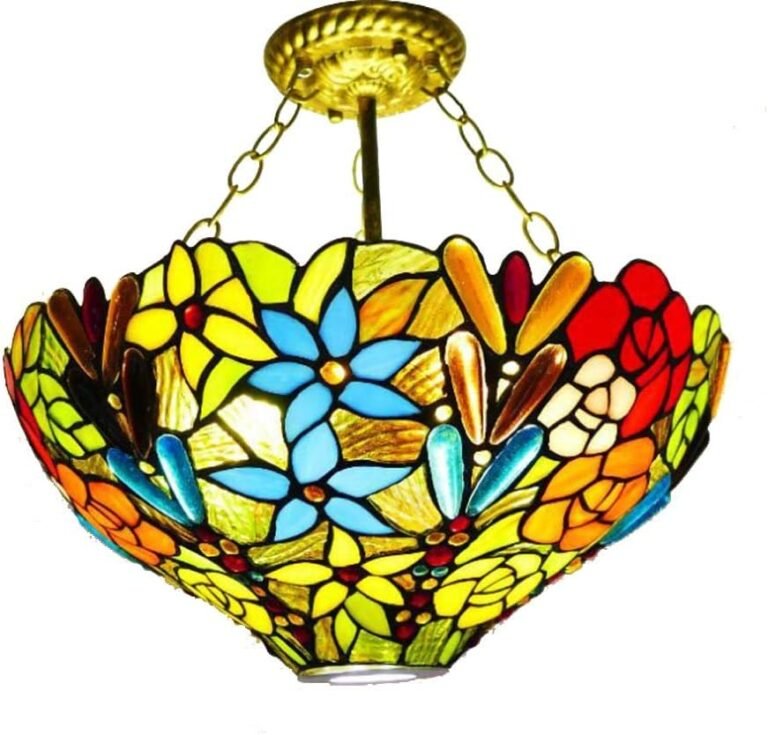Tiffany Style Pendant Ceiling Lights with Spotlight,16-Inch Pastoral Stained Glass Ceiling Lamp for Bedroom Dining Room Studyroom Art Chandelier,110-240V,E27×3