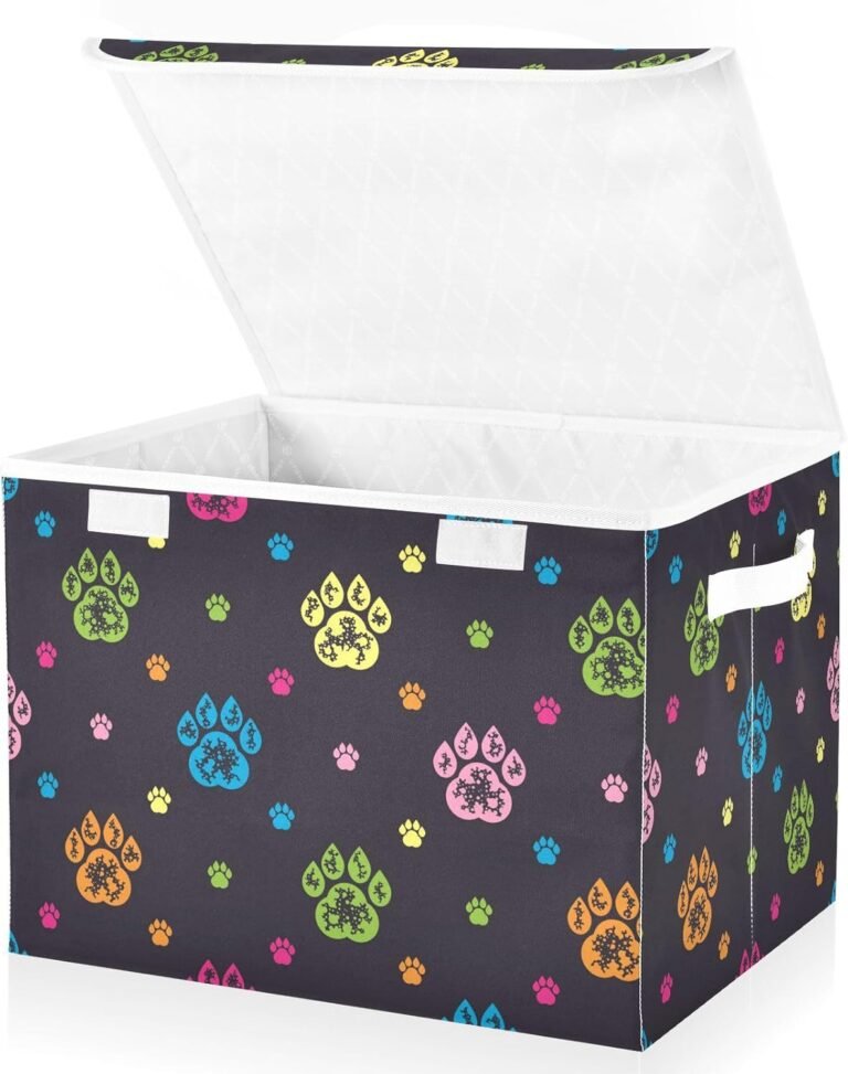 JUNZAN Colourful Dog Paw Prints Storage Totes With Lids Stackable Organizer Bins Bins With Lids for Office Supplies Home Decor