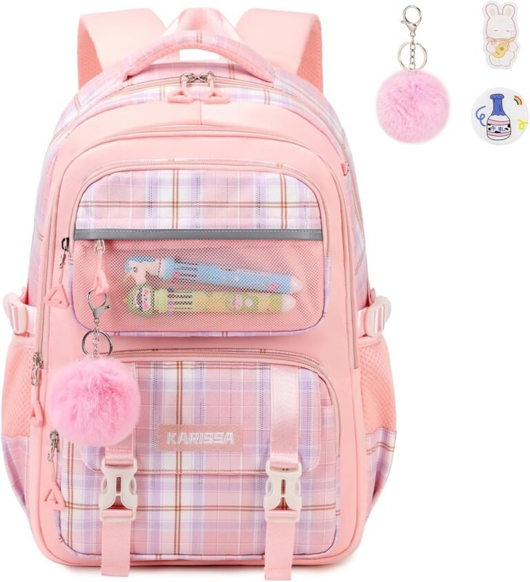 MOONBABY Kids Backpack for Girls Kawaii School Bags for Elementary Primary School Book Bag for Middle School Students – Pink