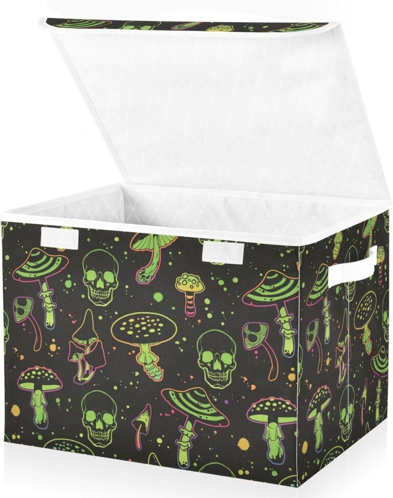 JUNZAN Poisonous Mushrooms Skull Storage Containers With Lids Foldable Storage Baskets Clothing Storage Containers for Home Studyroom Dormroom Storage