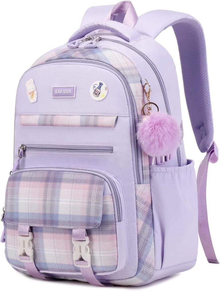 Girls Backpack for School, Kawaii Bookbag for Teen Multiple Pockets School Bag for Primary Elementary Middle School, Age 6-14,Purple