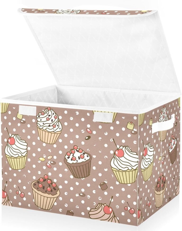 JUNZAN Cartoon Cupcakes Chocolate Chips Cherry Storage Boxes With Lids Stackable Closet Organizers Qt Storage Bins With Lids for Home Studyroom Home Decor