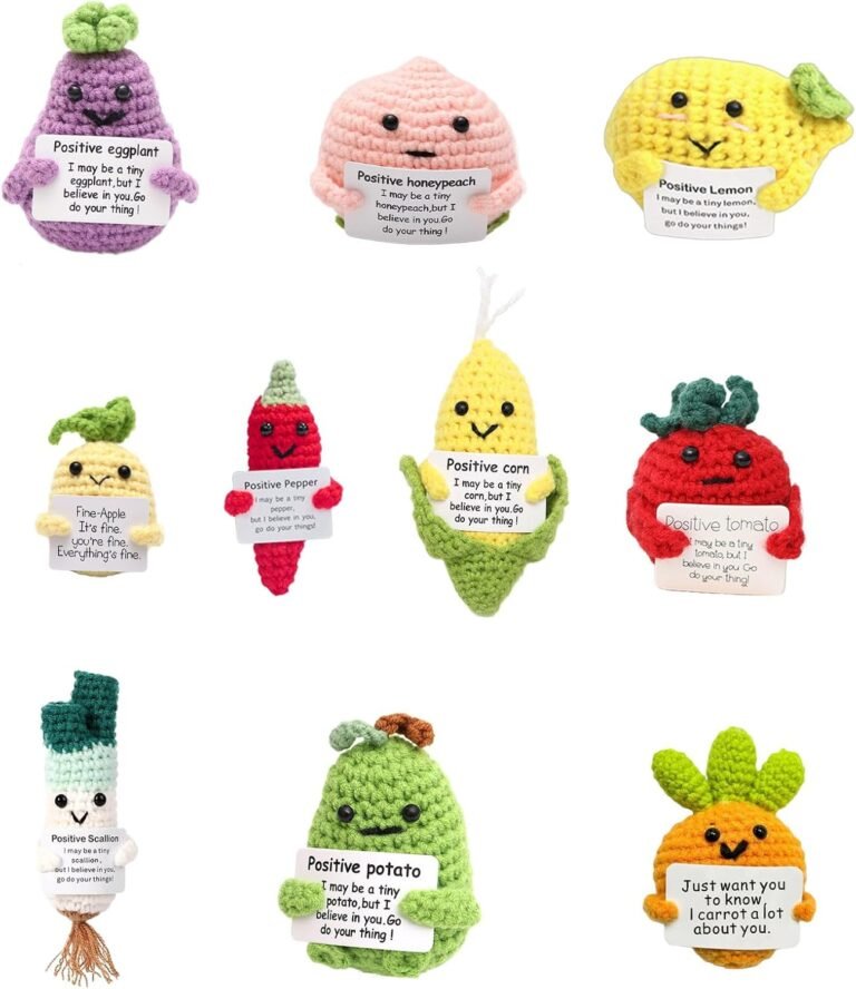 10PC Handmade Emotional Support Pickle Crochet Bulk, Handmade Positive Crochet Animals Dolls with Positive Cards for Motivational Gift for Birthday Gifts, Home Office Desk Car Decor (10Pack)