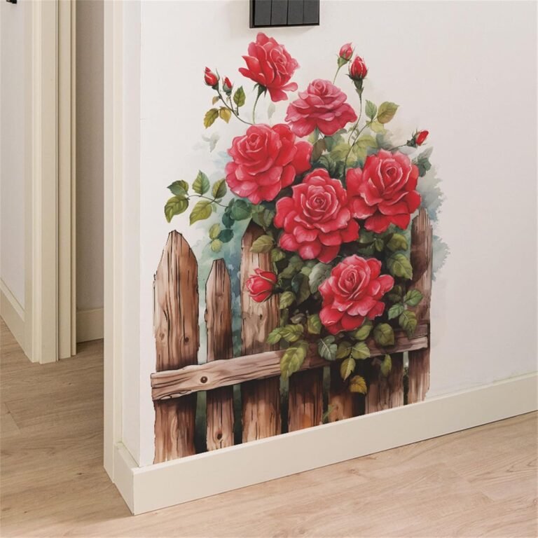Red Rose Wall Decals Plant Flower Bulwarks Wall Stickers Removable Wallpaper Peel and Stick Nursery Girls Bedroom Studyroom Living Room Wall Art Decor