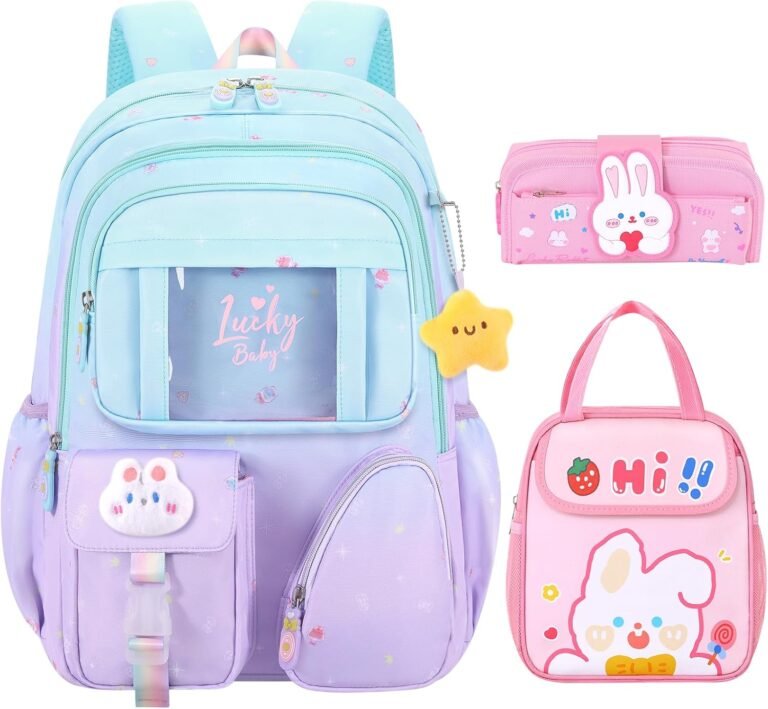 Kids Backpack for School Girls, Backpacks for Girls,Girls Backpack with Lunch Box & Pencil Case, Cute Bookbag School Bag for Elementary Middle School Student Ages 5+