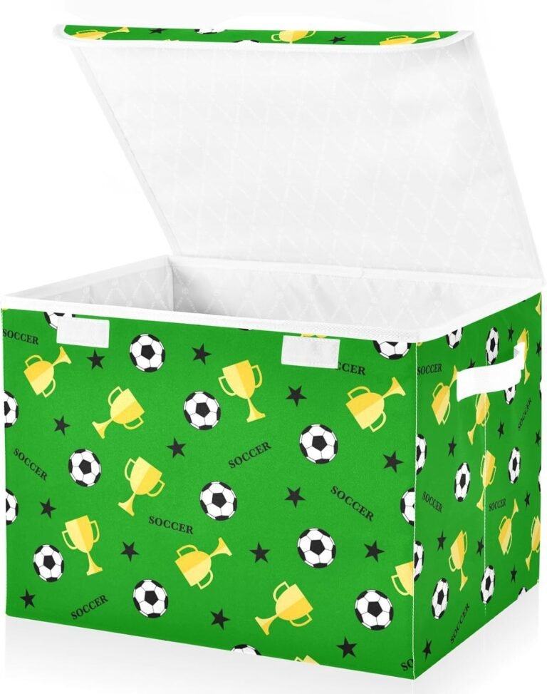 JUNZAN Soccer and Cup Green Storage Bins With Lid Collapsible Organization Bins Shoe Boxes With Lids for Home Studyroom Office Basket