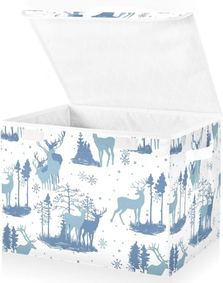 JUNZAN Winter Deer Firs Storage Totes With Lids Stackable Bedroom Storage Containers For Organizing for Home Studyroom Office Basket