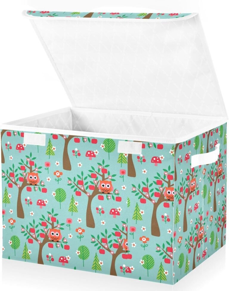 JUNZAN Owl Cute Cartoon Forest Green Storage Bins With Lid Collapsible Closet Storage Christmas Storage Bins for Home Studyroom Dormroom Storage