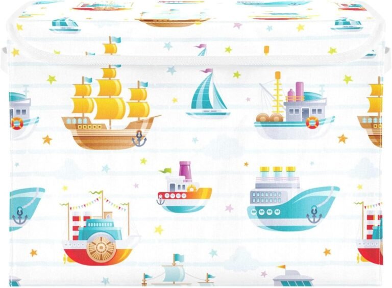 JUNZAN Cartoon Cute Ships Storage Boxes with Lids Collapsible Box Storage Qt Storage Bins with Lids for Home Studyroom Office Basket