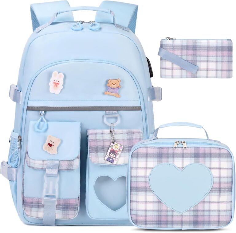 Backpack for Girls – Bookbag Backpacks Schoolbag for Girls Kids Teen Women Casual Travel Daypacks – School Bag Elementary Middle School College Cute Backpack with Lunch Box (Blue)