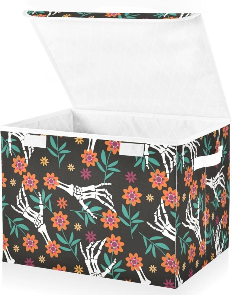 JUNZAN Skulls Skeleton Storage Bins With Lid Foldable Storage Crates Bins With Lids For Storage for Home Studyroom Dormroom Storage