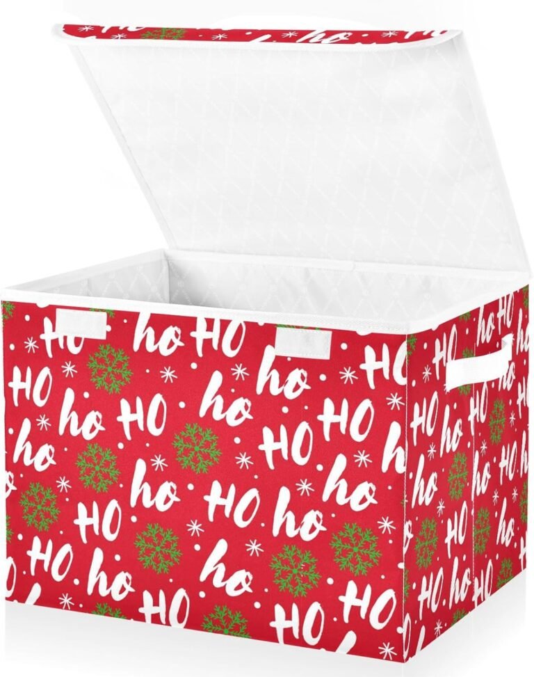 JUNZAN Merry Christmas Snowflake Red Green Hoho Storage Containers With Lids Foldable Square Storage Lids For Organizing for Home Studyroom Office Basket
