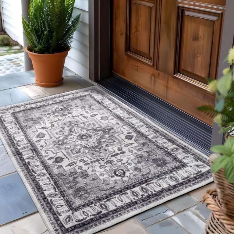 SONORO KATE Boho Rugs, Entryway Rug Non-Slip Washable Small Area Rug, Ultra Soft Vintage Indoor Door Mat Floor Carpet for Entrance Bedroom Kitchen Bathroom(Grey/White,2′ x 3′)