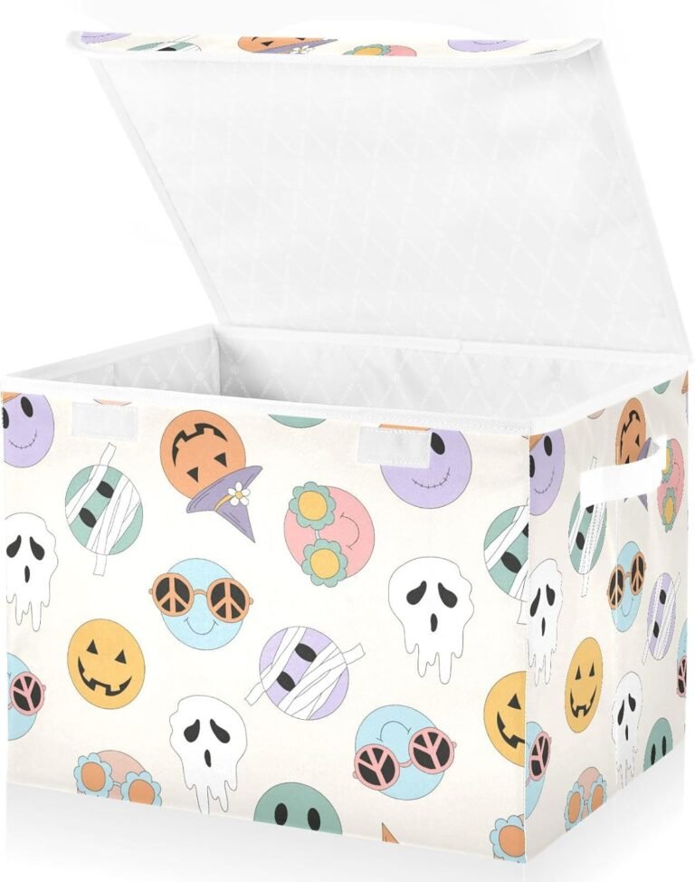 JUNZAN Retro Hippie Groovy Halloween Spooky Ghosts Zombie Storage Containers With Lids Collapsible Cube Storage Clothing Storage Containers for Home Studyroom Office Basket