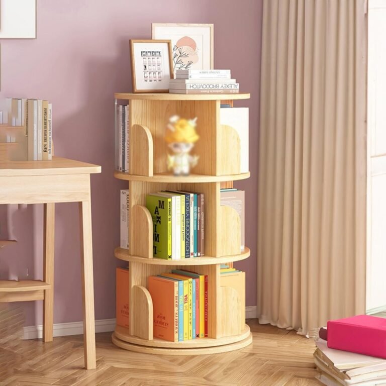 Round Rotating Bookshelf, Spinning Bookshelf Tower, 360° Display Standing Book Shelf Organizer, for Kids&Adults, Revolving Bookcase for Small Space, for Kids’ Room, Studyroom, Bedroom(45x96cm/1