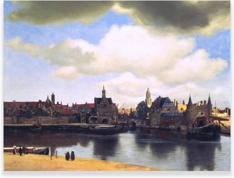 Johannes Vermeer Canvas Prints – View of Delft Art Poster – Natural Landscape Prints – Canvas Art Print for Bedroom/Office/Studyroom Decor Unframed Picture (12x16inches/30x40cm)
