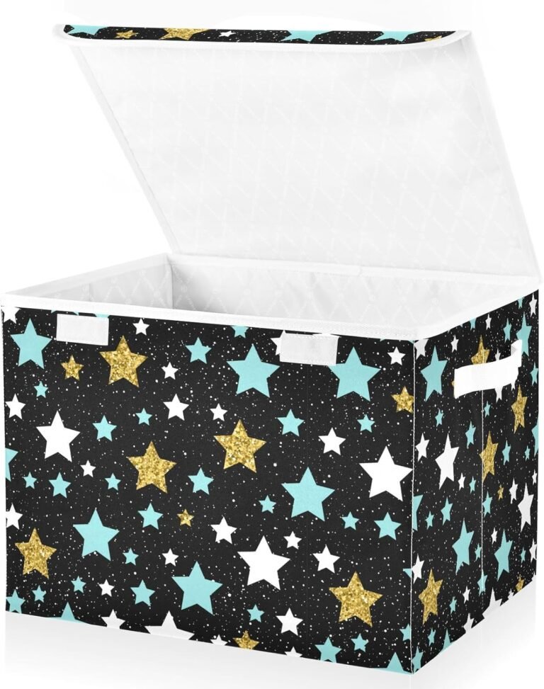 JUNZAN Star Gold Blue White Storage Bin With Lid Collapsible Tool Storage Containers With Lids for Home Studyroom Office Basket