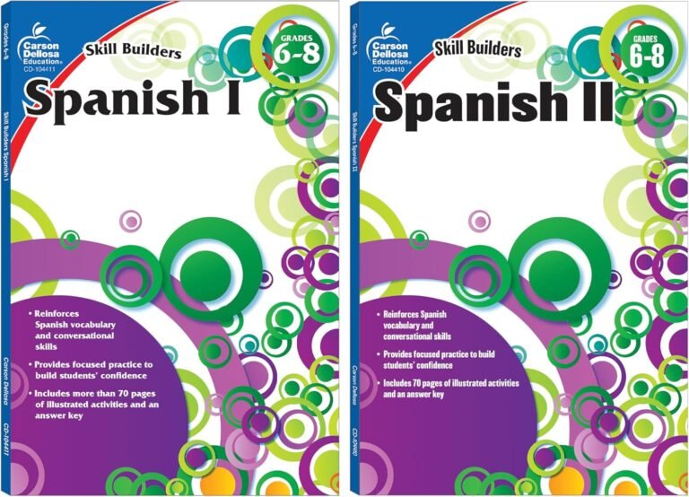 Carson Dellosa Skill Builders Grades 6-8 Spanish Workbook Set, Spanish Vocabulary Builder for Kids Ages 11-14, 6th– 8th Grade Spanish Books, Learn Spanish Parts of Speech, Common Phrases, and More