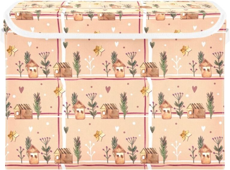 JUNZAN Cute Houses and Stars Orange Storage Boxes With Lids Stackable Shoe Storage Large Storage Bins With Lids for Home Studyroom Office Basket