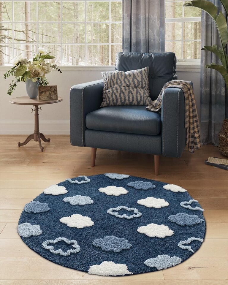 LUMI Area Rug, Shag Ultra-Soft Absorbent Rugs, Washable Non-Slip Backing Carpet, Plush High Pile Circle Floor Mats for Living Room, Kids Room, Bedroom and Nursery Room, 39″x39″, Cloud