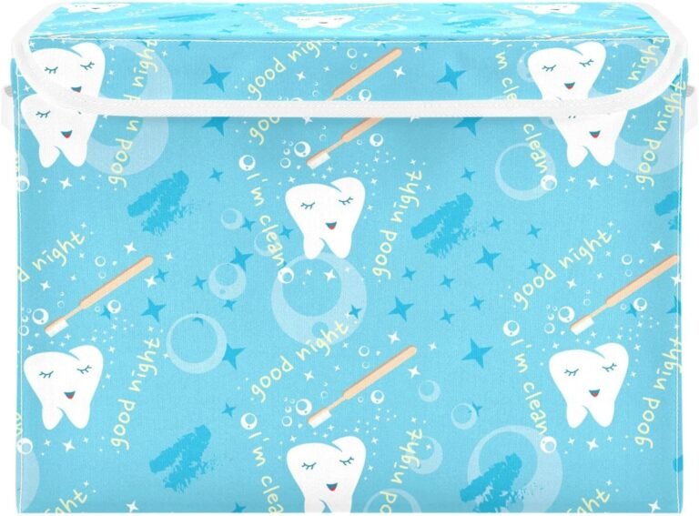 JUNZAN Cute Tooth and Toothbrush Childish Storage Totes With Lids Stackable Organization Storage Storage Bins Large for Home Studyroom Dormroom Storage