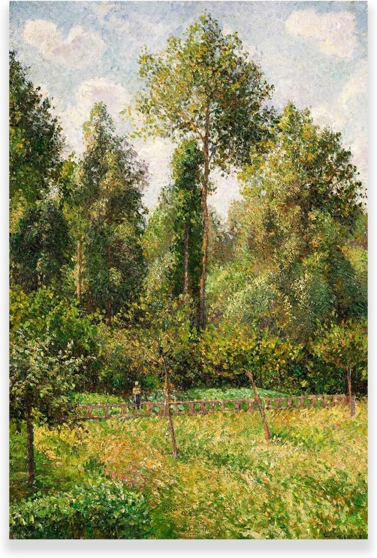 Camille Pissarro Wall Art – Poplar Trees Decor Picture – Impressionist Landscape Print – for Livingroom/Studyroom/Corridor/Office Stretched Wall Decor Unframed (16x24inches/40x60cm)