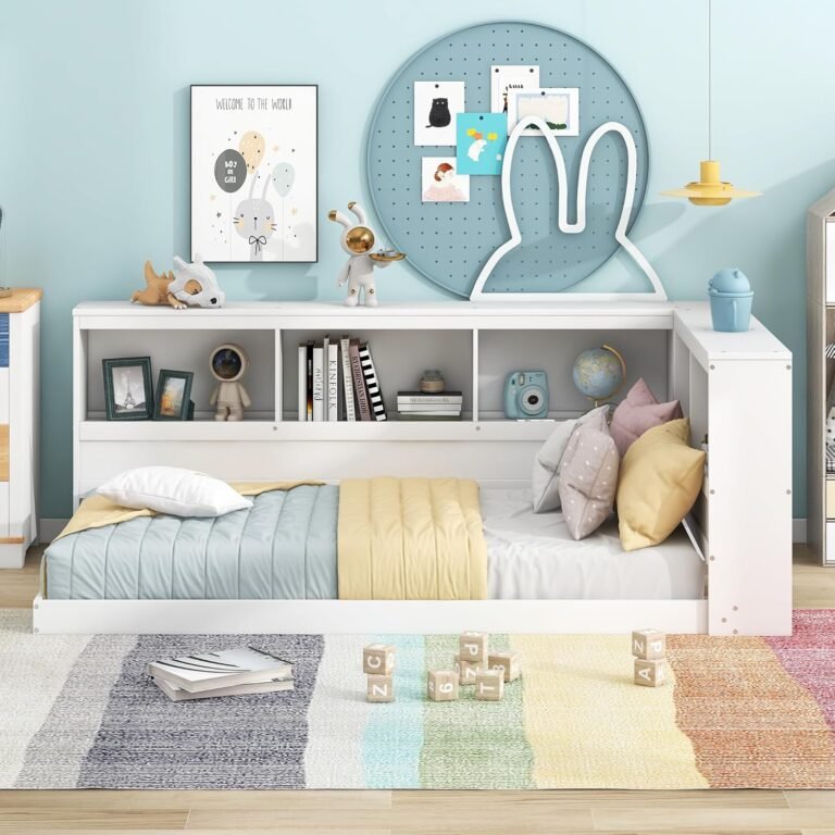 Modern Wood Twin Size Daybed with Storage Cabinets and USB Ports, for Small Spaces Apartments Studio Studyroom Guestroom (White-23.9.18@1)