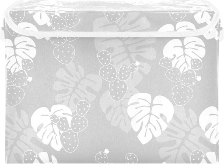 JUNZAN Tropical Leaves Storage Bins with Lids Stackable Book Storage Storage Containers for Clothes for Home Studyroom Office Basket